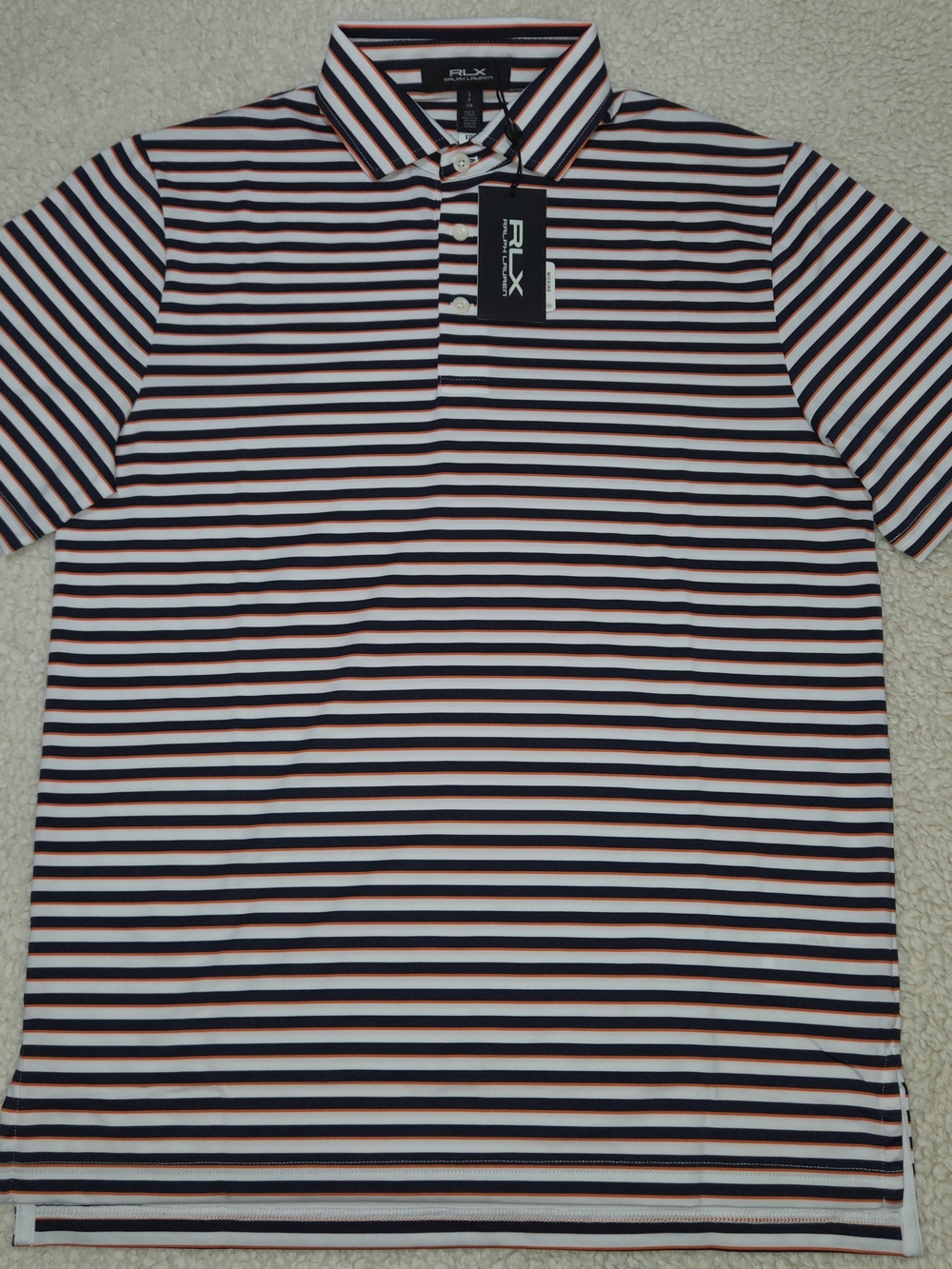 RLX Ralph Lauren Navy, White & Red Striped Performance Polo